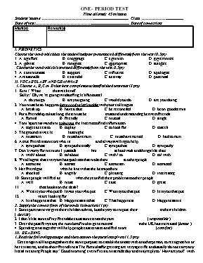 Bộ đề kiểm tra 45 phút lần 1 học kỳ I môn Tiếng Anh Lớp 11 (Thí điểm)